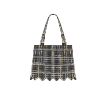 PLEATSMAMA Tweed Shopper Bag Stone Grey