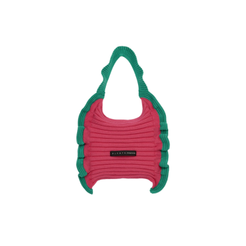PLEATSMAMA Ruffle Mini Tote Bag Pink Green