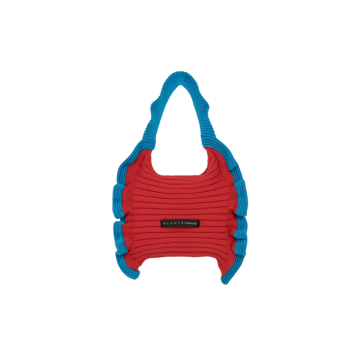PLEATSMAMA Ruffle Mini Tote Bag Red Blue