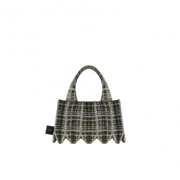 PLEATSMAMA Tweed Mini Tote Bag Stone Grey
